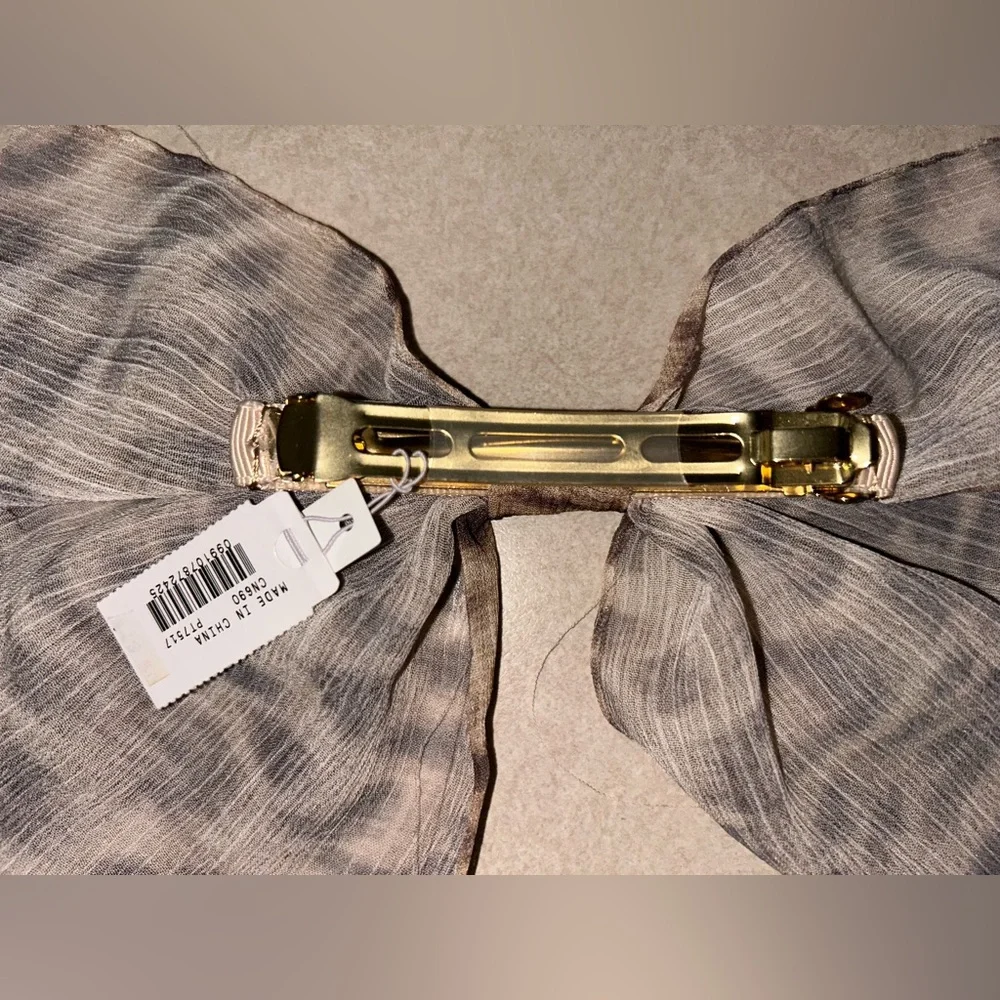 J. Crew Dot Print Sheer Hair Bow Clip Neutral Brown Oversized Statement Barrette
